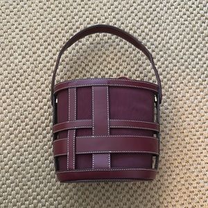 Staud bucket bag burgundy red clutch small bag leather